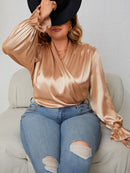 Plus Size Surplice Neck Flounce Sleeve Blouse - SELFTRITSS