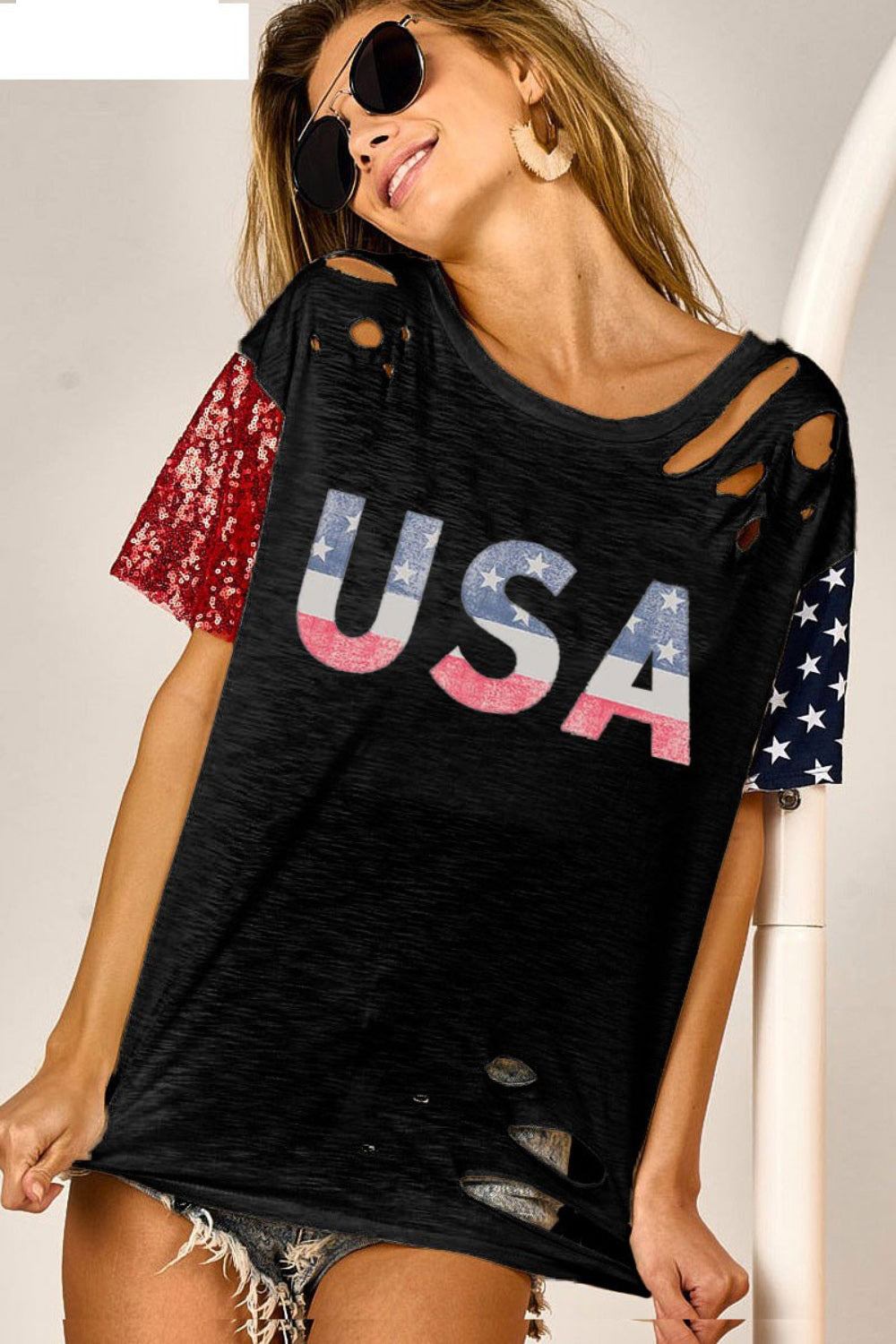 BiBi USA Graphic Short Sleeve Distressed T-Shirt - SELFTRITSS