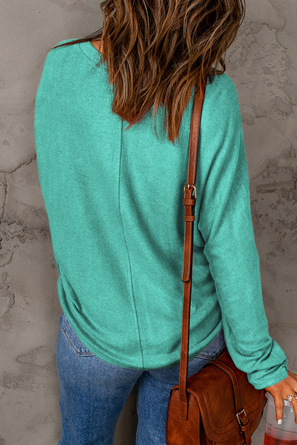 Green Solid Color Patchwork Long Sleeve Top - SELFTRITSS