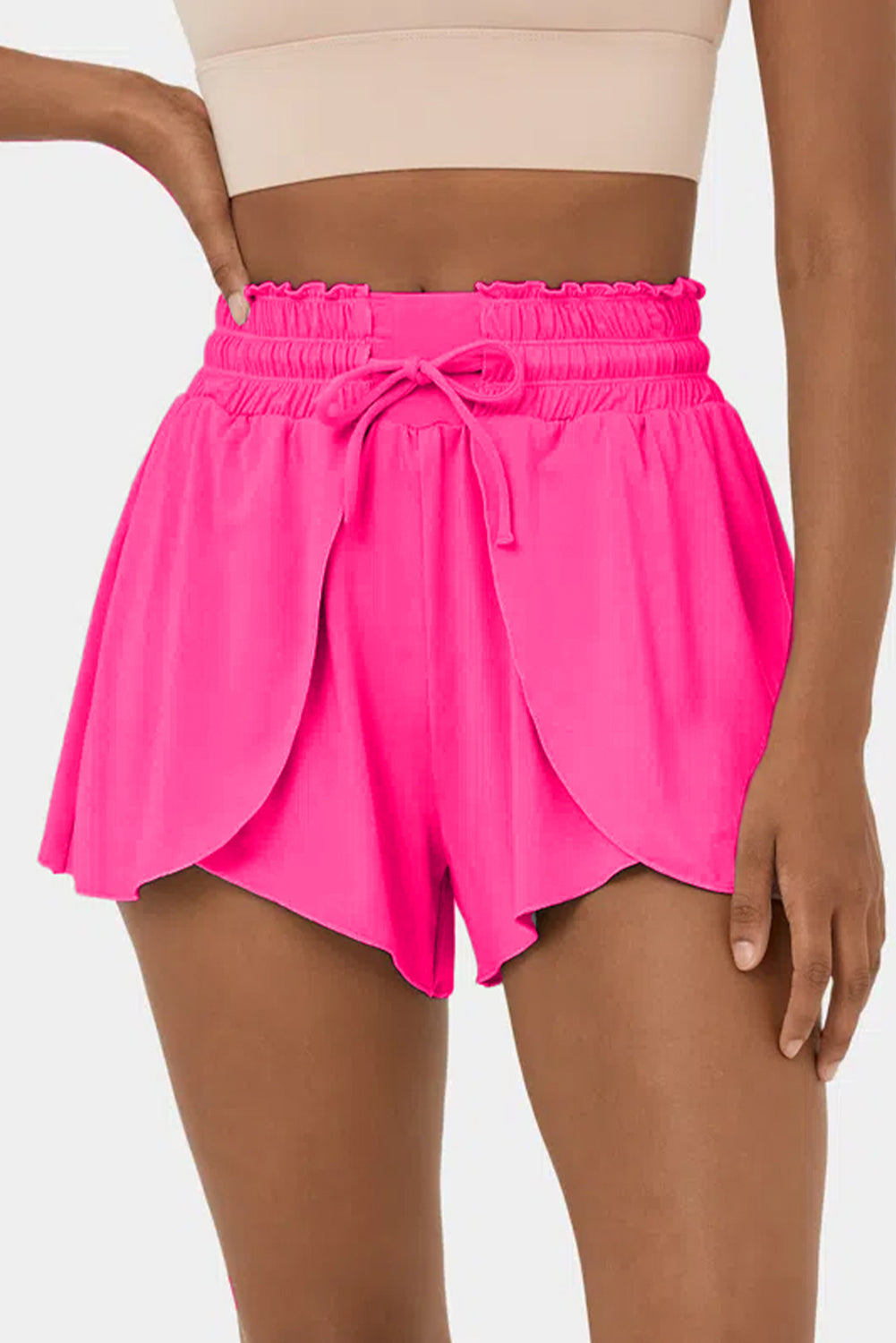 Rose Red Frilly High Waist Petal Wrap Swim Shorts