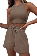 Round Neck Top and Drawstring Shorts Set - SELFTRITSS