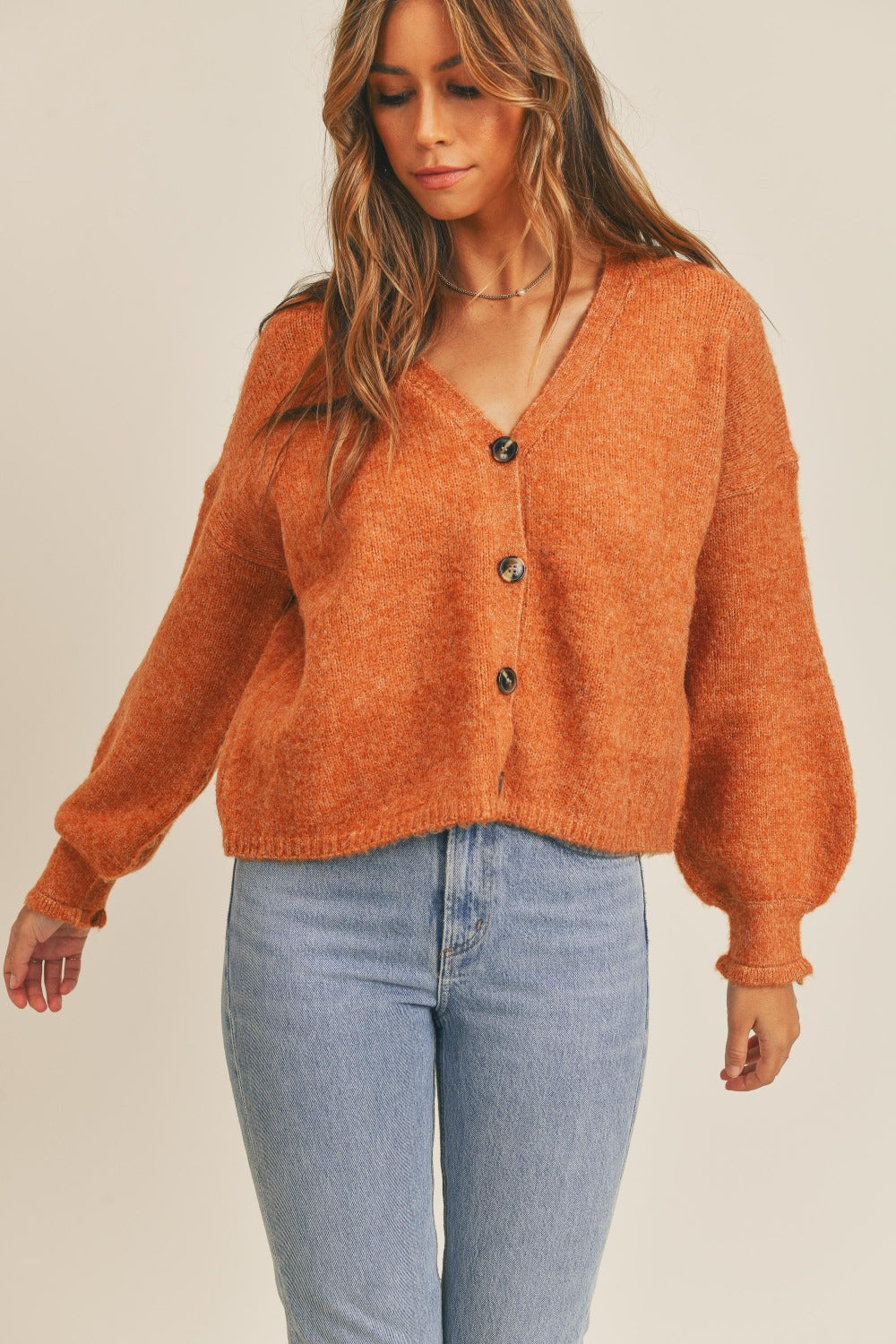 Women's Rusty Long Sleeve Button Cardigan