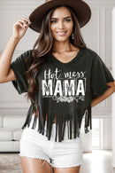 HOT MESS MAMA Fringe Round Neck T-Shirt - SELFTRITSS