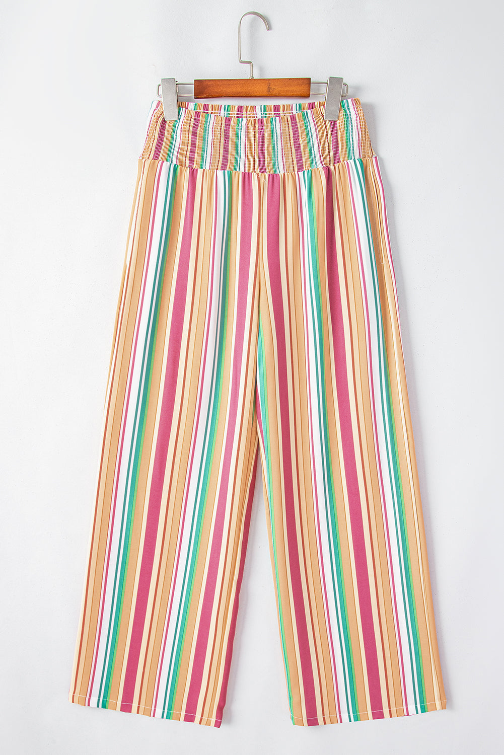 Multicolor Striped Smocked High Waist Wide Leg Pants - SELFTRITSS   