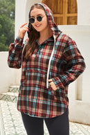 Fiery Red Plus Size Plaid Kangaroo Pocket Drawstring Hoodie - SELFTRITSS   