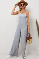 Gray Patch Pockets Spaghetti Strap Wide Leg Jumpsuit - SELFTRITSS   