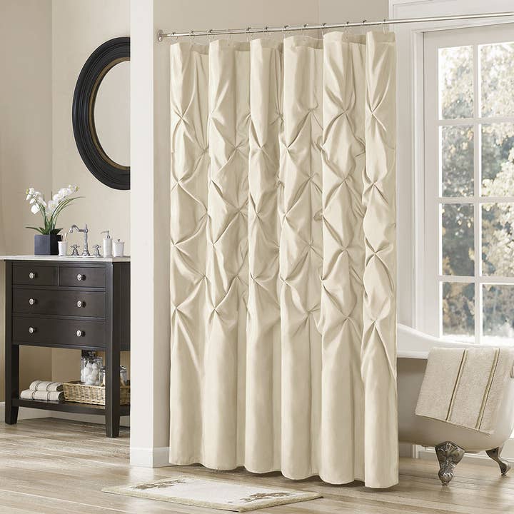 Contemporary Tufted Silky Shower Curtain, Ivory