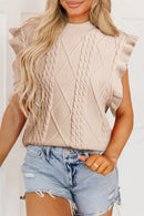 Parchment Cable Knit Mock Neck Cap Sleeve Sweater - SELFTRITSS   