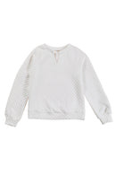 White Split Neck Quilted Long Sleeve Top - SELFTRITSS