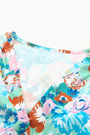 Sky Blue Floral Print Wrap Long Sleeve Bodysuit - SELFTRITSS