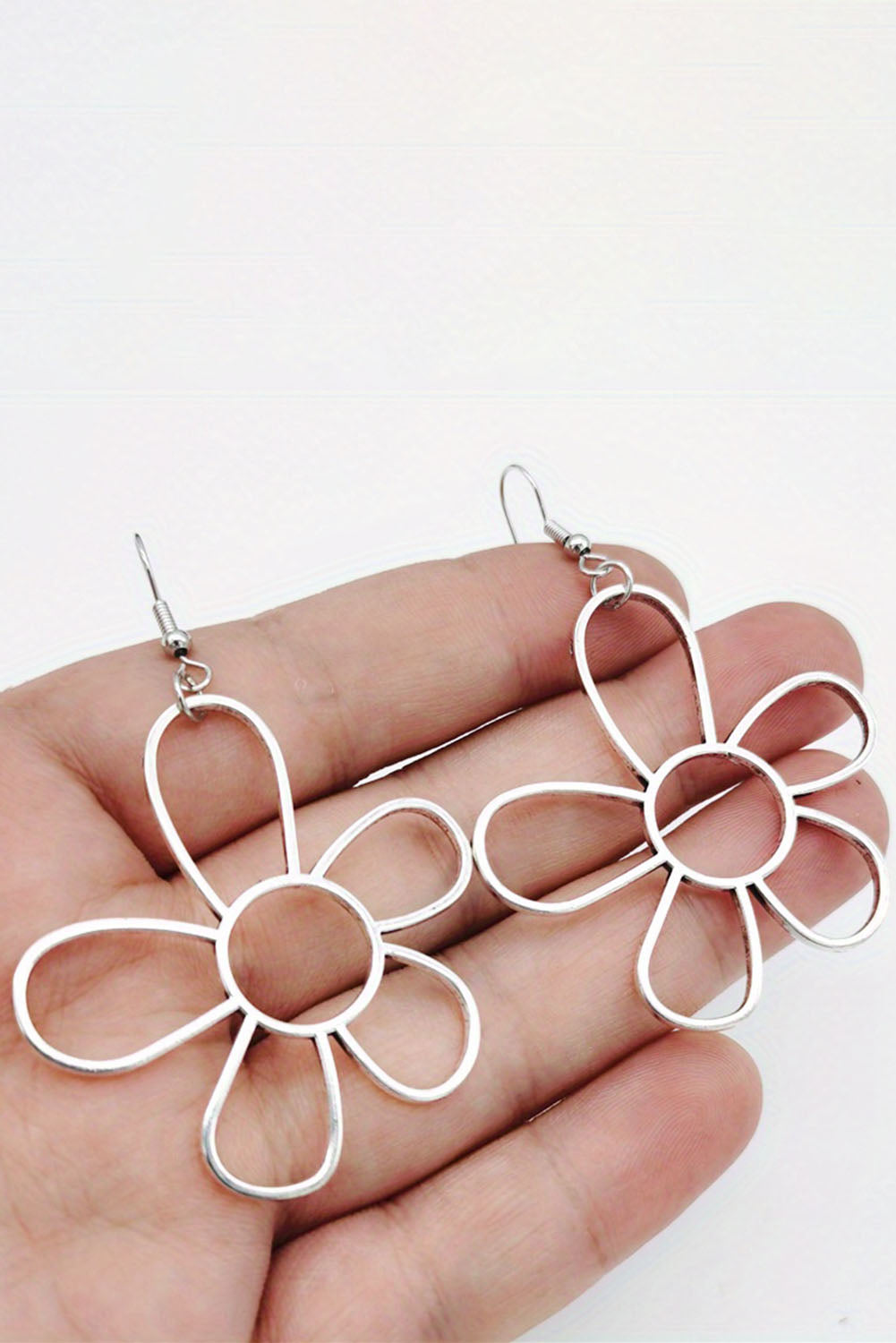 Silvery Alloy Hollowed Flower Hook Earrings - SELFTRITSS   