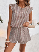 Printed Round Neck Top and Layered Shorts Set - SELFTRITSS   