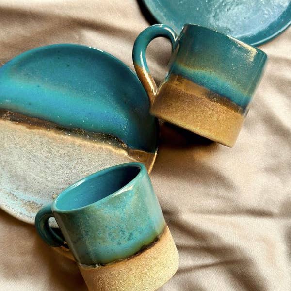 Green, Blue & Gold Coffee/Espresso Cup & Saucer Set of 4 - SELFTRITSS