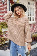 Camel Ribbed Drop Shoulder Lantern Sleeve Sweater