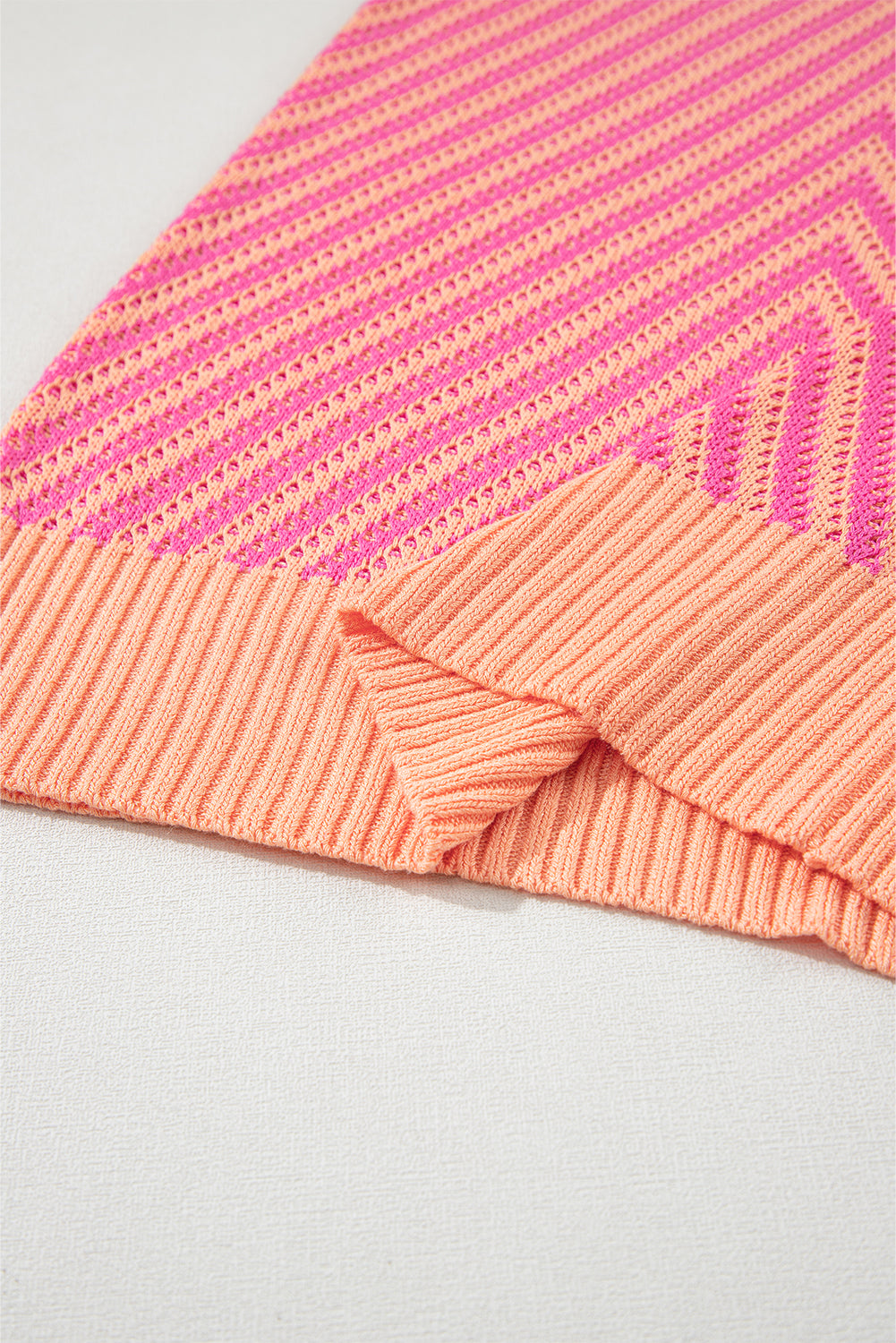 Strawberry Pink Contrast Chevron Knit V Neck Sweater Vest - SELFTRITSS   