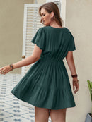 Plus Size Ruffle Hem V-Neck Short Sleeve Dress - SELFTRITSS