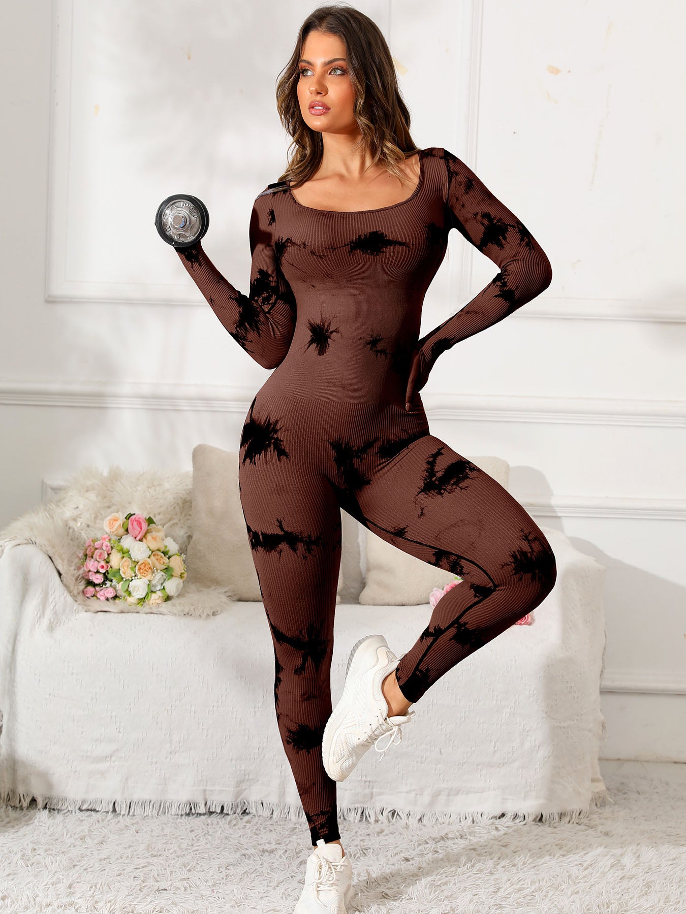 Scoop Neck Long Sleeve Active Jumpsuit