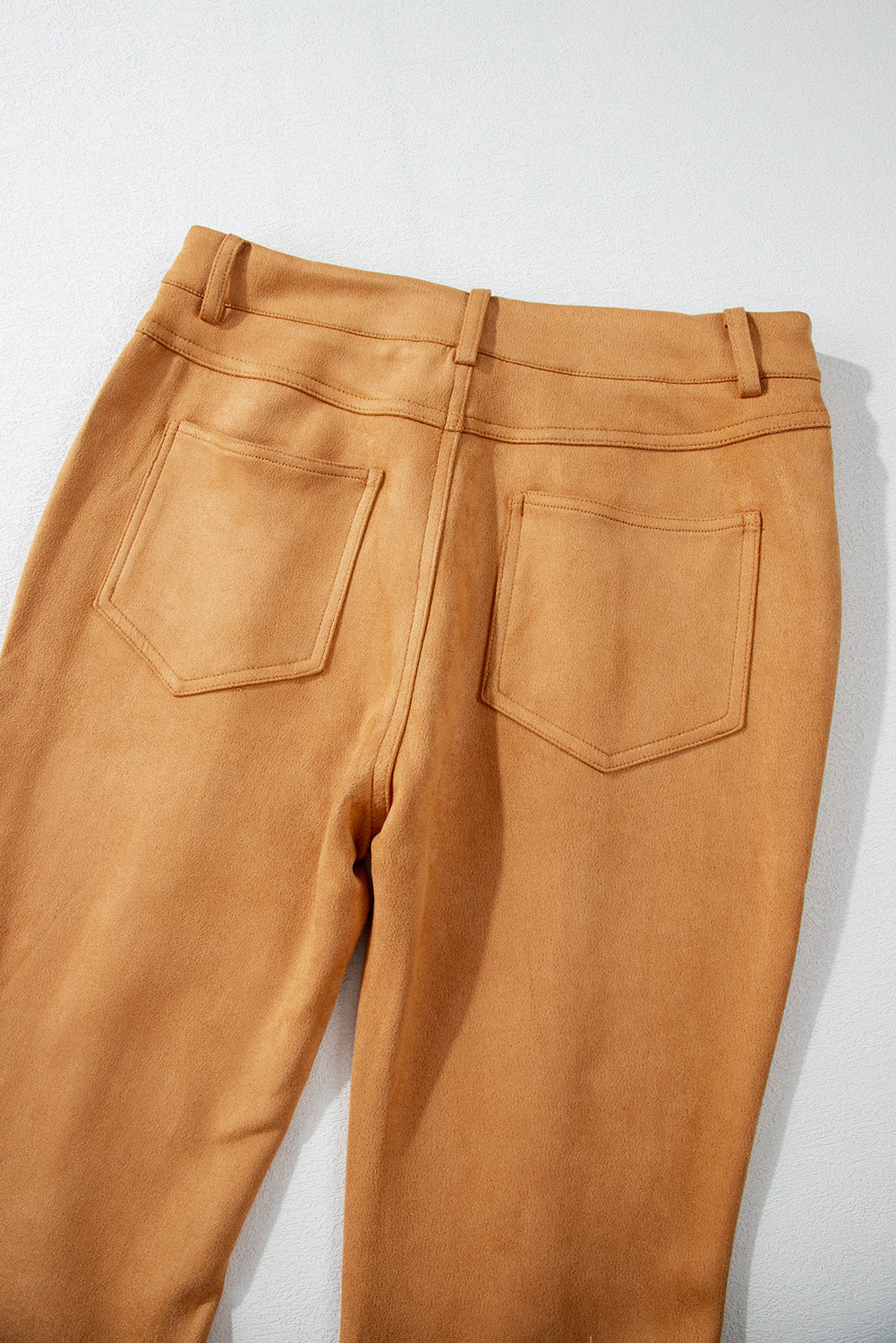 Brown Exposed Seam Flare Suede Pants with Pockets - SELFTRITSS   