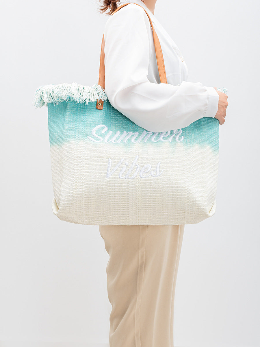 Embroidered Tote Tassel Canvas Beach Bag