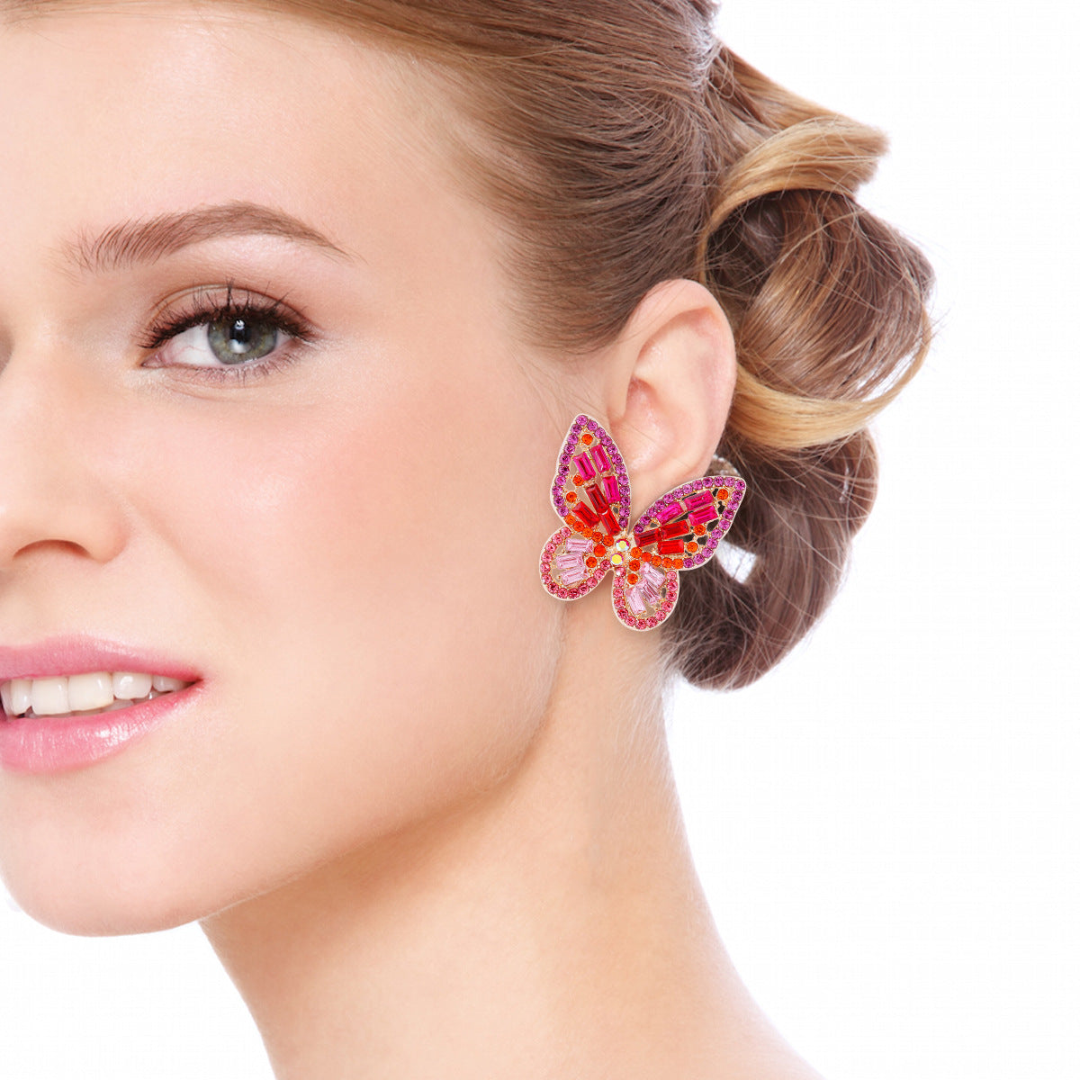 Alloy Inlaid Rhinestone Butterfly Earrings - SELFTRITSS