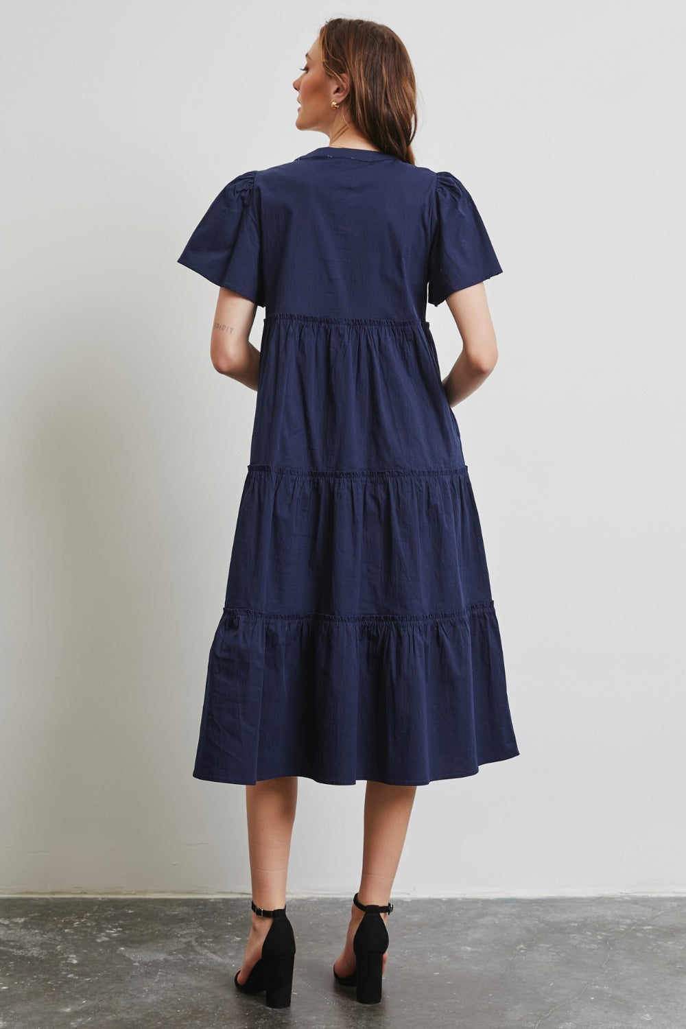 HEYSON Full Size Cotton Poplin Ruffled Tiered Midi Dress - SELFTRITSS