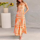 Summer Striped Printed Suspender Long Dress With Pockets - SELFTRITSS   