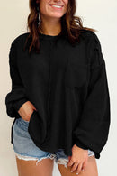 Black Plus Size Exposed Seam Crinkle Patchwork Top - SELFTRITSS   