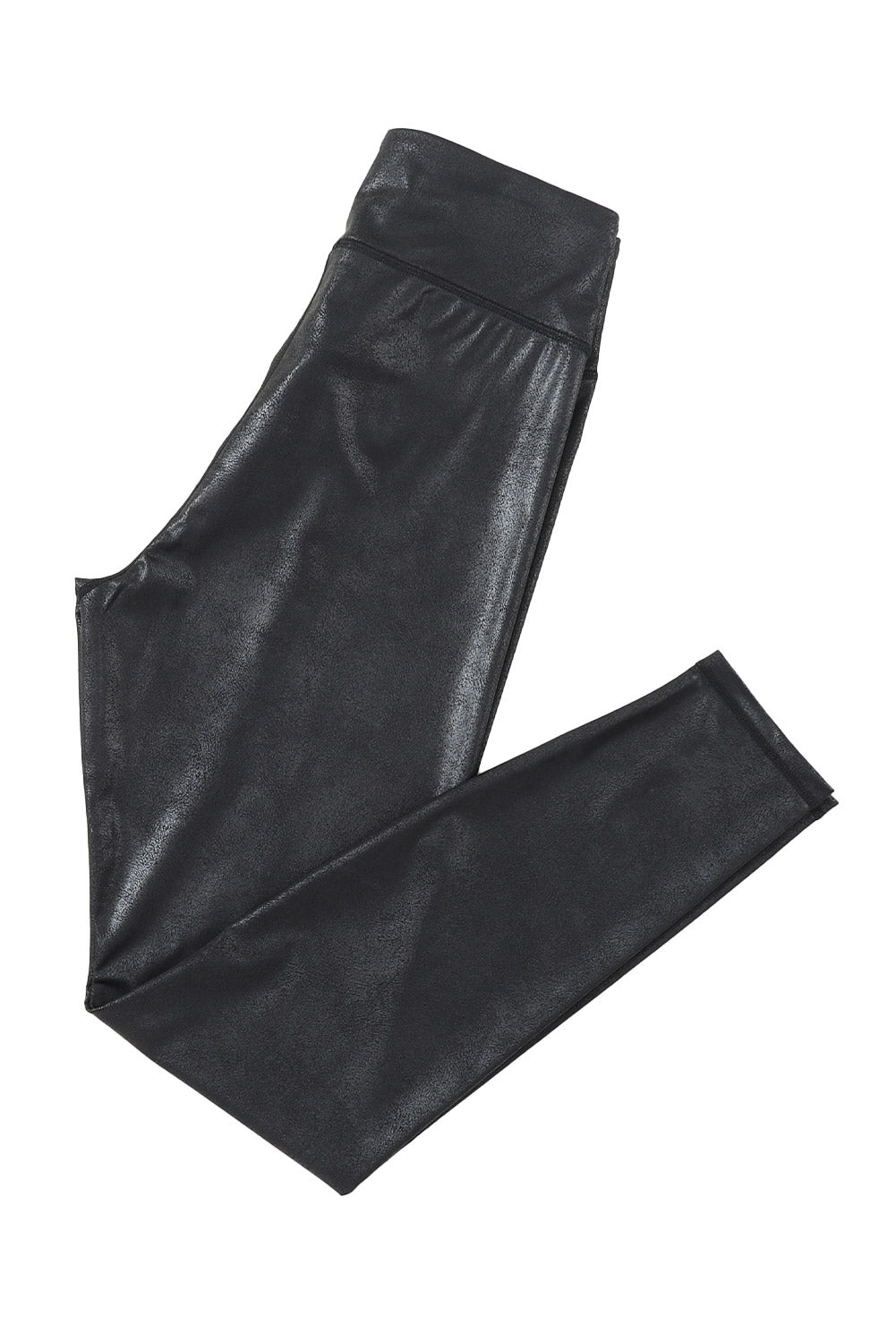 Black Crossed Dip Waist Sleek Leather Leggings - SELFTRITSS