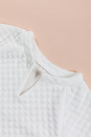 White Split Neck Quilted Long Sleeve Top - SELFTRITSS