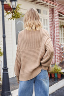 Camel Ribbed Drop Shoulder Lantern Sleeve Sweater