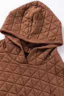 Coffee Solid Color Quilted Kangaroo Pocket Hoodie - SELFTRITSS   