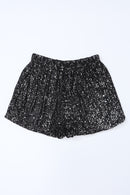 Black Sequin Straight Leg High Waist Casual Shorts - SELFTRITSS