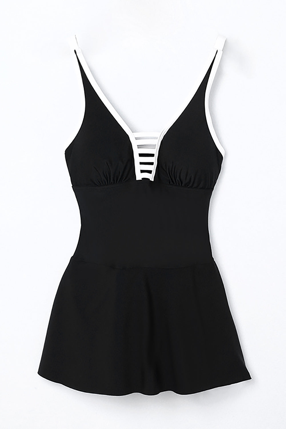 Black Strappy V Neck Side Split One-piece Swimdress - SELFTRITSS   