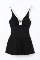 Black Strappy V Neck Side Split One-piece Swimdress - SELFTRITSS   