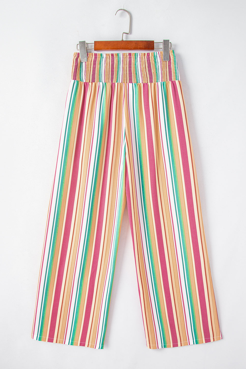 Multicolor Striped Smocked High Waist Wide Leg Pants - SELFTRITSS   