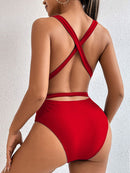 Tied Crisscross Wide Strap One-Piece Swimwear - SELFTRITSS