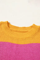 Orange Stripe Color Block Knitted T-shirt Sweater - SELFTRITSS   