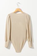 Apricot Ribbed Balloon Sleeve Bodysuit - SELFTRITSS   