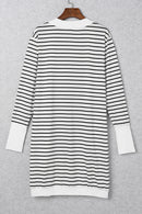 White Striped Side Pockets Open Front Cardigan - SELFTRITSS