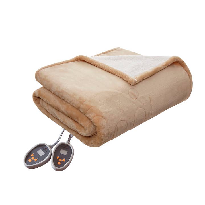 Heated Plush To Berber Electric Bedding Blanket, Beige - SELFTRITSS