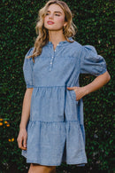 ODDI Washed Tiered Mini Denim Dress - SELFTRITSS   