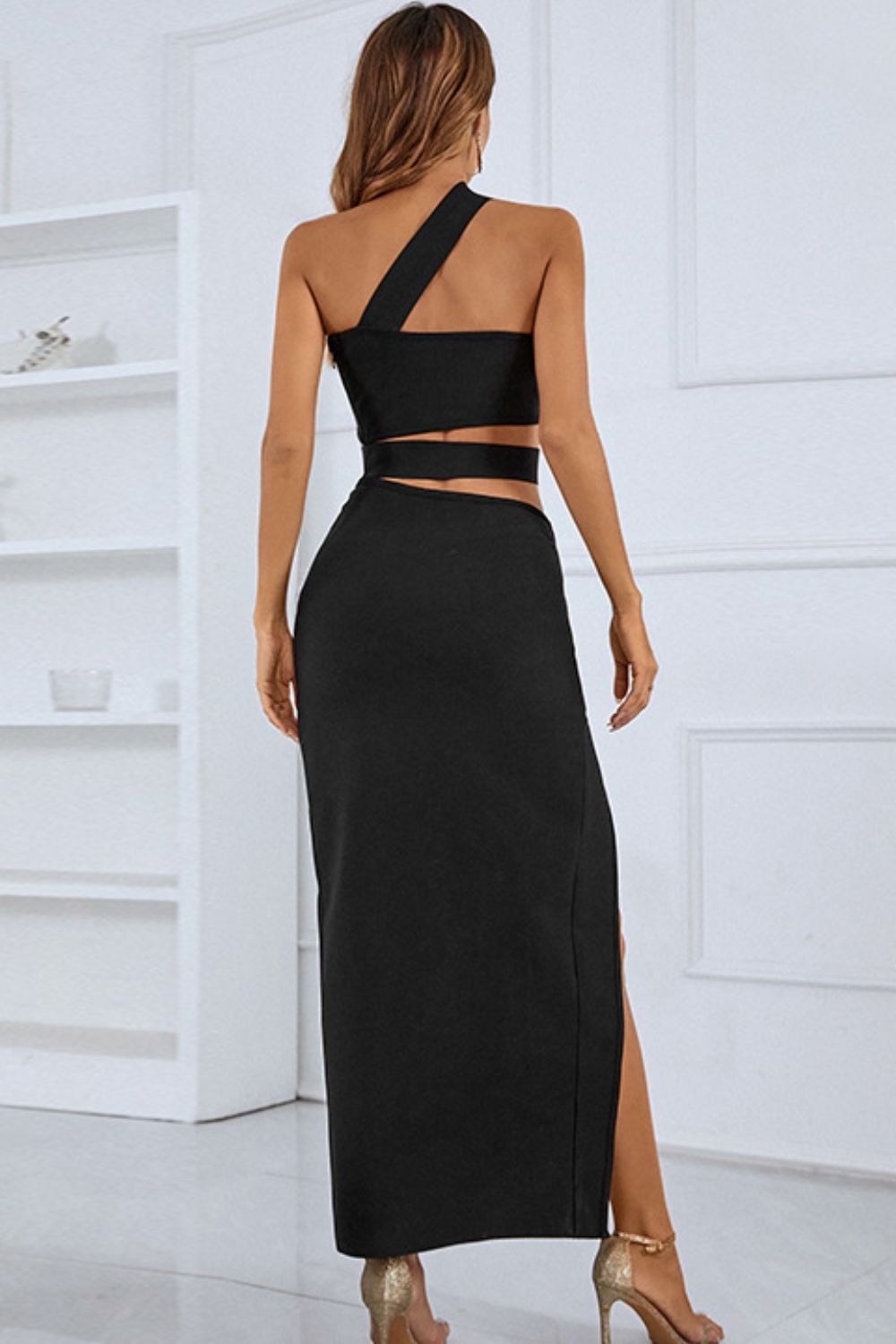 One-Shoulder Cutout Front Split Maxi Dress - SELFTRITSS
