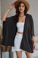 Black Lace Trim Ribbed Oversize Kimono - SELFTRITSS   