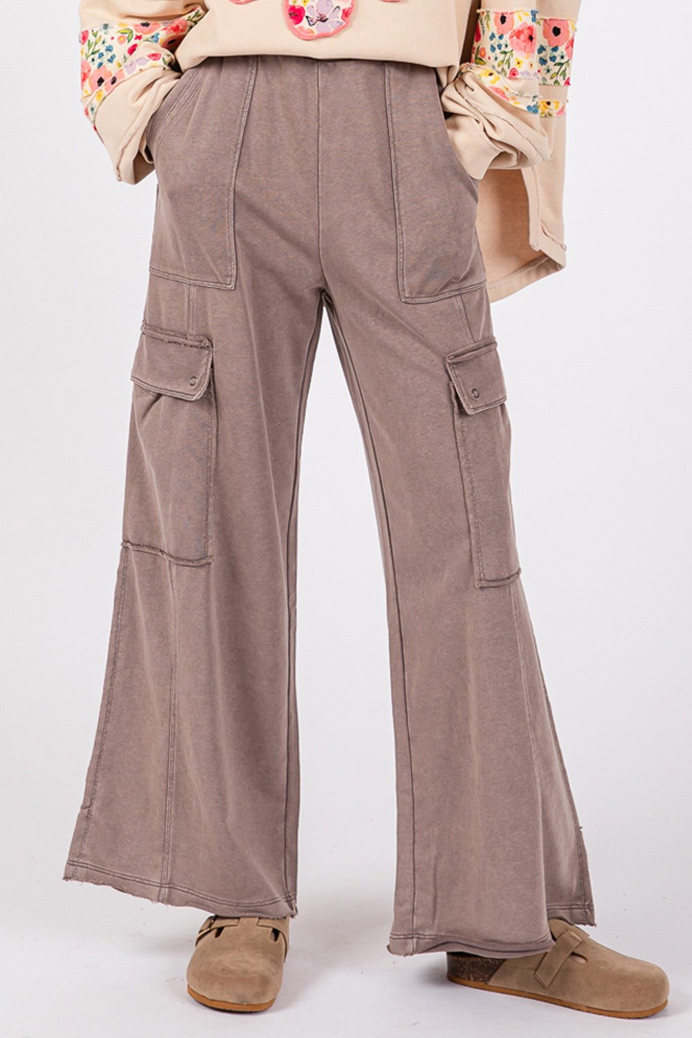 SAGE + FIG Knit Terry Mineral Wash Wide Leg Pants - SELFTRITSS   