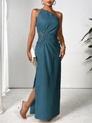 Slit One Shoulder Sleeveless Maxi Dress - SELFTRITSS   