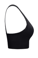Black Ribbed Hollow-out Racerback Yoga Sports Bra - SELFTRITSS
