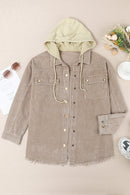 Khaki Patchwork Hooded Corduroy Shacket - SELFTRITSS   