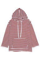 Burgundy Stripe Kangaroo Pocket Drawstring Hoodie - SELFTRITSS