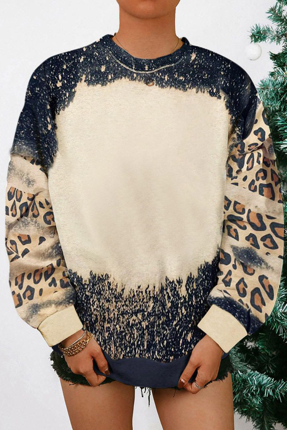 Black Tie Dye Leopard Drop Shoulder Sweatshirt - SELFTRITSS