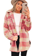 Peach Blossom Plaid Print Buttoned Collared Chest Pockets Shacket - SELFTRITSS   